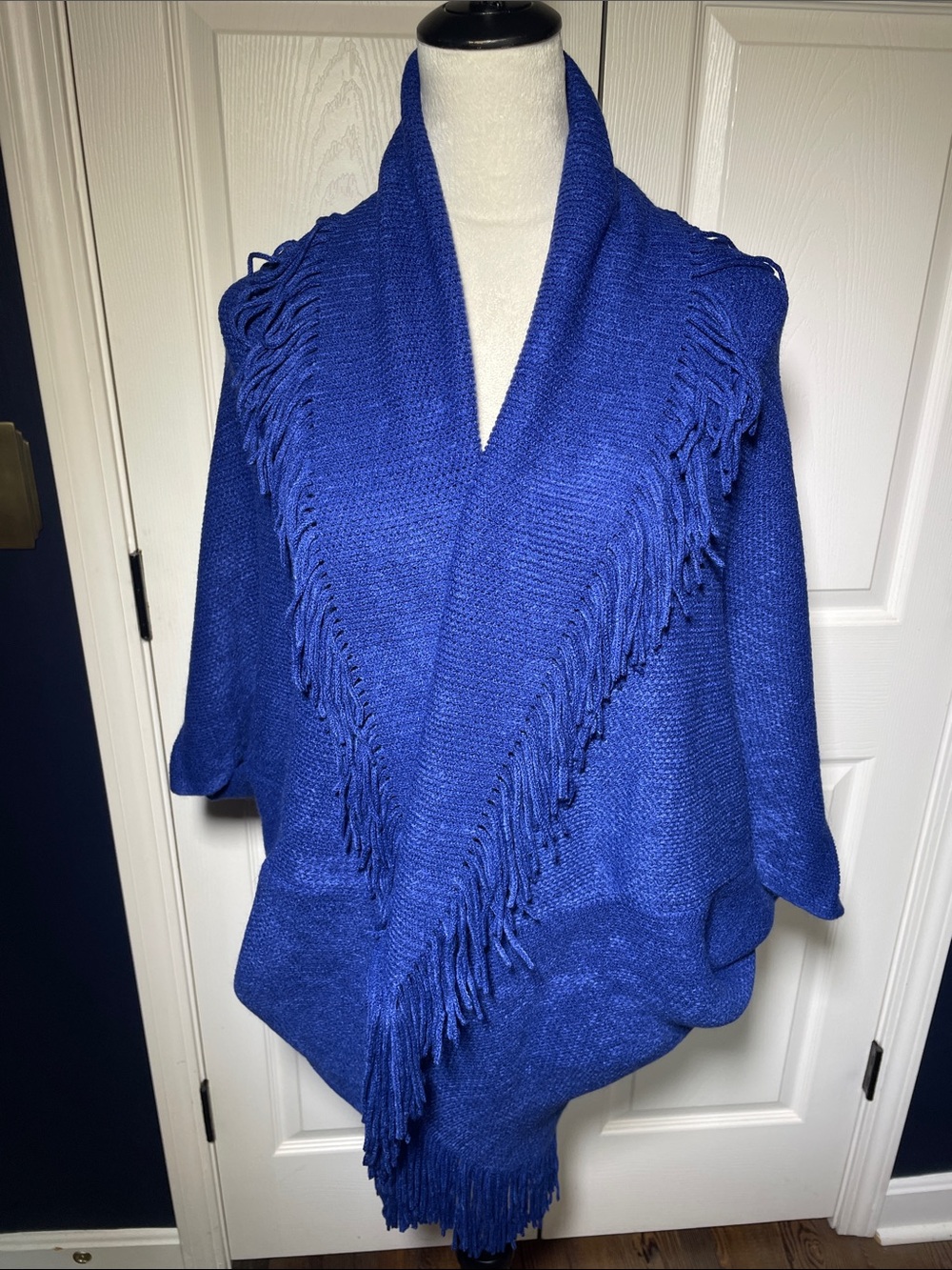 NWOT Marvelush by Layers by Lizden Blue Fringe Cocoon Cardigan Wrap Sweater